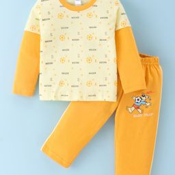 Tango Single Jersey Knit Full Sleeves T-Shirt & Lounge Pants Set With Soccer Print - Lemon-image-24