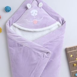 Yellow Apple Super Soft Hooded Baby Blanketwith Bear Embroidery - Lilac-picture-2