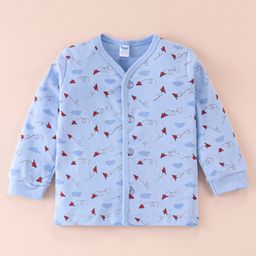 Tango Interlock Full Sleeve Front Open Jhabla Paper Plane Print - Sky Blue-picture-3