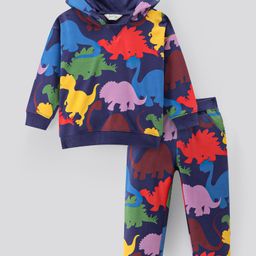 Bonfino 100% Cotton French Terry Full Sleeves Dino Printed Hoodie and Jogger Set - Black-image-33