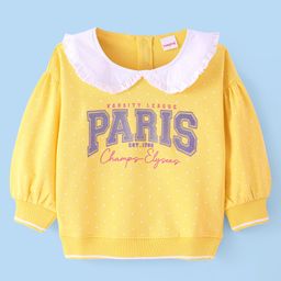 Babyhug Cotton Knit Full Sleeves Peter Pan Collar Sweatshirt with Glitter Text Print - Yellow-image-37