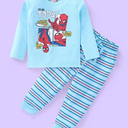Babyhug Marvel Single Jersey Knit Full Sleeves Night Suit with Spider Man Graphics- Aqua-image-60