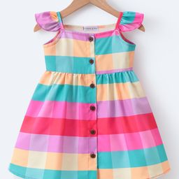 Mark & Mia Cap Sleeves Checkered Front Open Frock - Pink-image-7