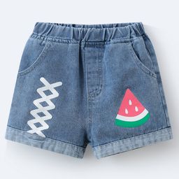 Mark & Mia Above Knee Length Washed Denim Shorts with Watermelon Print - Light Blue-image-99