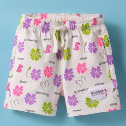 Doreme Terry Knit Knee Length Shorts With Floral Print - Off White-image-78