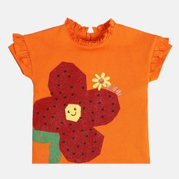 MINI KLUB Cotton Half Sleeves Floral Printed Top - Orange-image-73