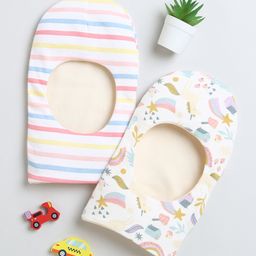 BUMZEE Interlock Knit Monkey Cap with Stripes & Dino Print Cream Pack Of 2 - Diameter 23.5 cm-image-56