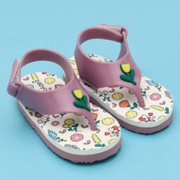 Babyoye Flip Flops with Velcro Closure & Floral Print - Purple & White-image-55