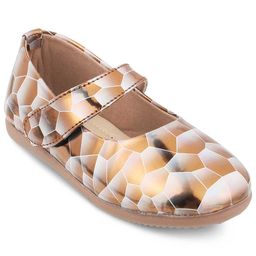 SHOES FOR JUNIORS Snake Scale Designed Mary Jane Ballerinas With Velcro Closure - Gold-image-17