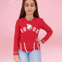 Cutecumber Knit Full Seleeves Rock Text Patch Detailed & Unicorn Shaped Sequins Embellished Top - Red-picture-46