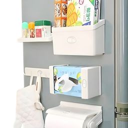 COZY VIBES 5-in-1 storage rack fridge organizer set with a magnetic tissue paper roll holder, towel rack, paper roll dispenser, and fridge organizer for your home kitchen - PACK OF 1 - COLOR MAY VARY-picture-0