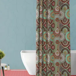 ArtzFolio Brown & Blue Floral Printed Waterproof Shower Curtain-image-29