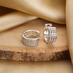 Jazz and Sizzle Silver Plated American Diamond Contemporary Hoop Earrings-88