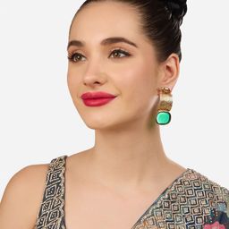 AMI Set Of 2 Gold-Plated Artificial Stones Studded Peacock Shaped Studs image 3