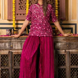 HOUSE OF JAMOTI Embroidered Mandarin Collar-Neck Top With Palazzo Co-Ords-picture-40