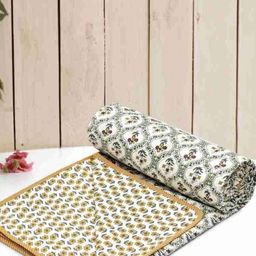 Comfowell White & Green Floral AC Room 210 GSM Double Bed Dohar-image-47