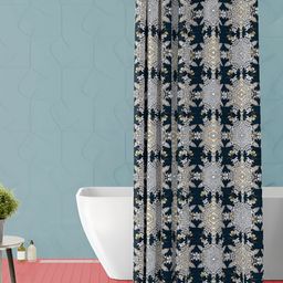 ArtzFolio Navy Blue & White Ethinic Motifs Printed Waterproof Shower Curtain-27