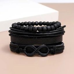 The Roadster Men Set Of 4 Artificial Beaded Multistrand Leather Bracelet-36