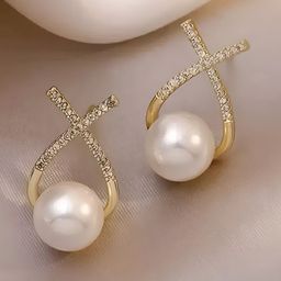 Crazy Fashion Gold-Plated Stainless Steel Contemporary Pearls Studs-image-86