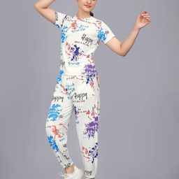 styledose Happy Holi PrintedRound Neck T-Shirt & Joggers Co-ords-image-2