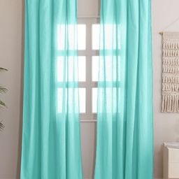 HOMEMONDE Turquoise Blue Set Of 2 Cotton Sheer Window Curtains-5
