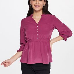 AND Magenta Mandarin Collar Empire Top-image-47