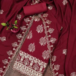 Rangtulika Floral Embroidered Sequnnied Vichitra Cotton Unstitched Dress Material-image-33