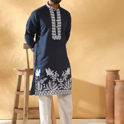 KRAFT INDIA LUXE Men Floral Yoke Design Kurta with Pyjama-picture-39