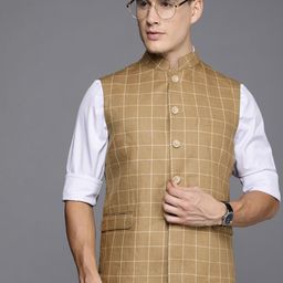 Louis Philippe Men Checked Woven Nehru Jacket-2