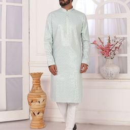 Arihant Rai Sinha Geometric Embroidered Mandarin Collar Sequinned Straight Kurta-picture-16