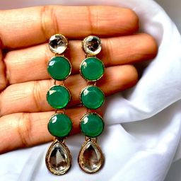 Dhivara Copper-Plated Artificial Stones Studded Circular Shaped Drop Earrings-image-54