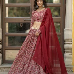 ASPORA Printed Semi-Stitched Lehenga & Unstitched Blouse With Dupatta image 5