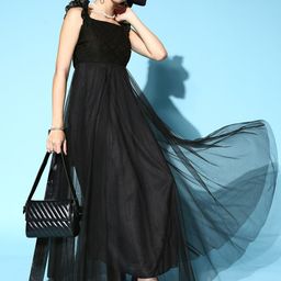 U&F Women Classy Black Solid Elevated Gown Dress-picture-15