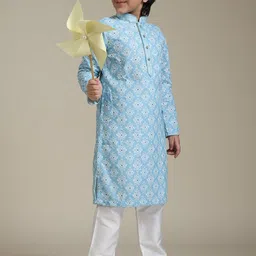 Manyavar Boys Floral Printed Thread Work Straight Kurta With Pyjamas-6