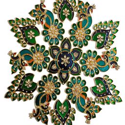 Kala Samarpan Blue & Green Metal Rangoli With Centerpiece-37
