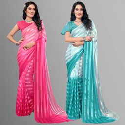 Moda Rapido Pack Of 2 Striped Satin Saree-image-90