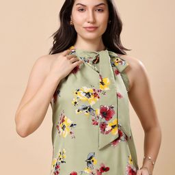 T TRYON ULTIMATE Women Tie Up neck Floral Print Crepe Top-picture-12