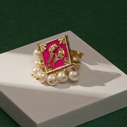 TEEJH Gold-Plated Beaded Adjustable Finger Ring-97