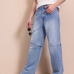 Mast & Harbour Men Pure Cotton Wide Leg Light Fade Convertible Jeans-image-38