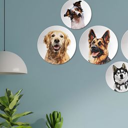 THE QUIRKY HOME Brown & White 5Pcs Printed Ceramic Wall Plates-45