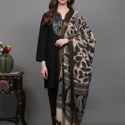 Exotic India Floral & Peacock Printed Cotton Silk Kalamkari Dupatta From Telangana-image-67
