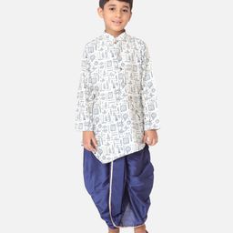 Tabard Full Sleeves All Over Printed Ethnic Kurta - Blue-image-11