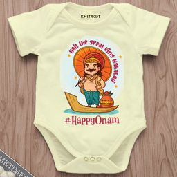 KNITROOT Onam Theme Half Sleeves Happy Onam Printed Onesie - Yellow-image-57