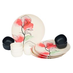 Earthism Eco Friendly Bamboo Fibre Dinner Plates 11" and Bowls 3.5" Pack of 12- Bloom Beige & Coral-17
