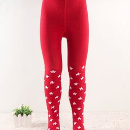 Cute Walk by Babyhug Footed Anti Bacterial Star Design Tights -Red-image-26