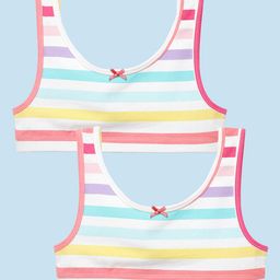 Mackly Pack of 2 Cotton Sleeveless Striped Bra - Multi Colour-image-21