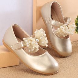 Cute Walk by Babyhug Slip On Ballerinas with Velcro Closure & Bow Applique - Gold-image-78