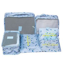 House of Quirk Travel Storage Printed Clothes Packing Cubes Space Savers Bags Cosmetic Shoes Organizer Pouch (Pack of 6 Blue Cherry) Polyester-picture-25
