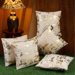 Hosta Homes Velvet Foil Printed Cushion Covers Pack of 5 Cream Gold-image-78