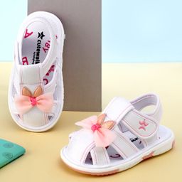 Cute Walk by Babyhug Sandals with Velcro Closure Bow Applique - White-image-53